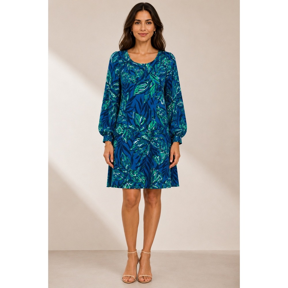 Lilly Pulitzer Elianna Cotton Floral Resort Mini Dress 3/4 Sleeve Jewel Neck M
